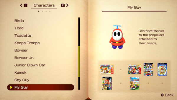 Fly Guy featured in the encyclopedia in Mario Party Superstars