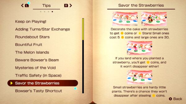The tips section of the encyclopedia in Mario Party Superstars