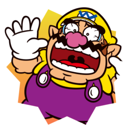 A Wario sticker from Mario Party Superstars