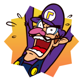 A Waluigi sticker from Mario Party Superstars