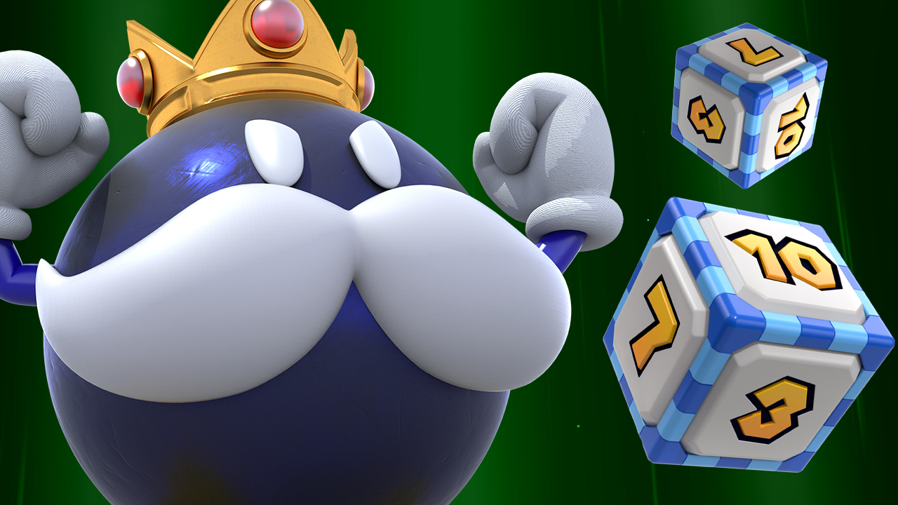 King Bob-omb and two dice blocks representing potential Mario Party Superstars DLC