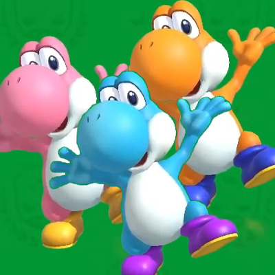 Image of Yoshi (Pink, Light Blue, Orange).